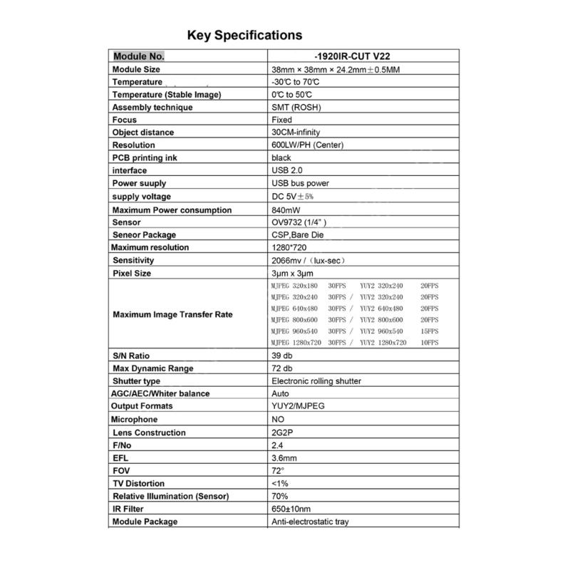 Moduł kamery z sensorem 1MP OV9732 Wysoka rozdzielczość 720P Automatyczne przełączanie dla systemów bezpieczeństwa i integracji AI
