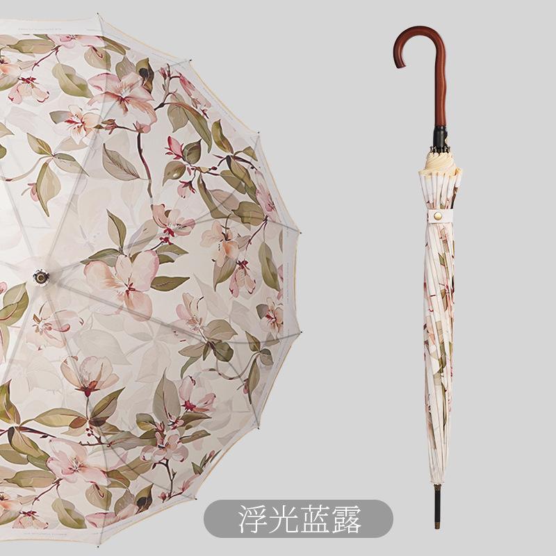 New Flower Umbrella One-piece 16-bone Umbrella Long Handle Parasol Hand Open Umbrella Can Be Single