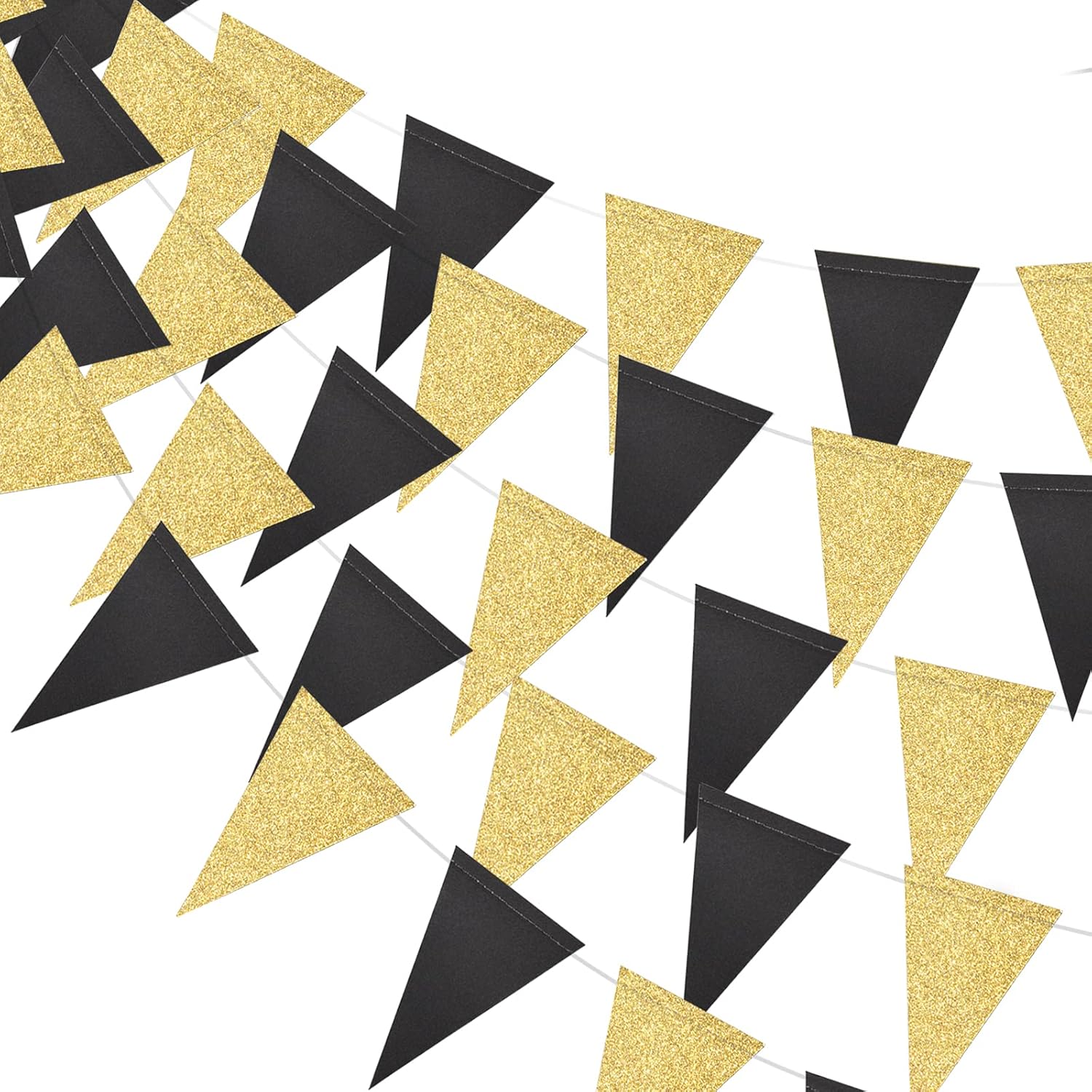 

Birthday, Wedding, Graduation Party Black Gold Triangle Flag Party Background Banner Decoration 5m