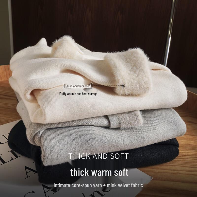 Mao Ren Damen Strickpullover mit Plüschfutter und halbhohem Kragen