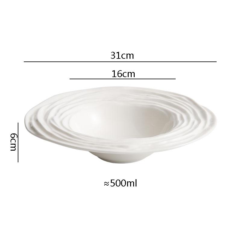 Pure White Ceramic Water Wave Pattern Deep Plate Salad Plate Dessert Plate Pasta Plates Molecular Cuisine Specialty Tableware
