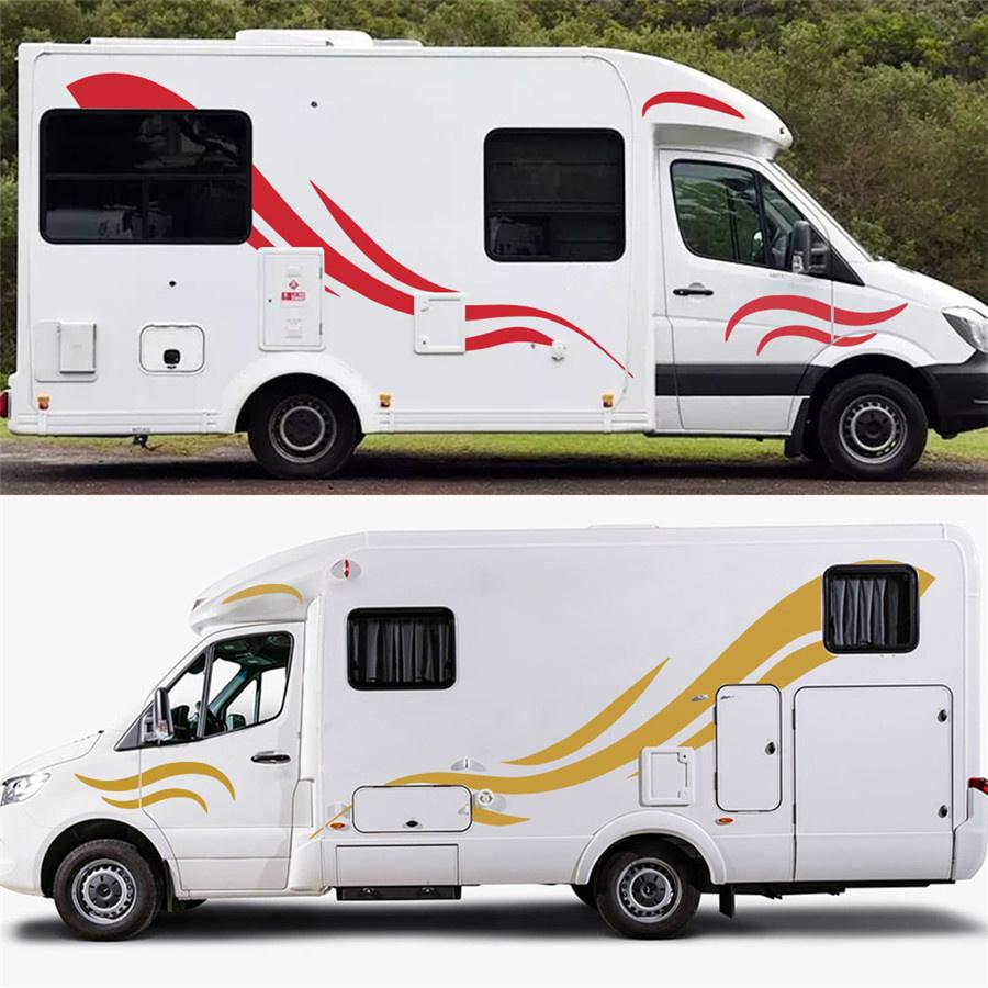 Black Wave Stripe Decals Vinyl Stickers For RV Camper Trailer Van Both Body Side