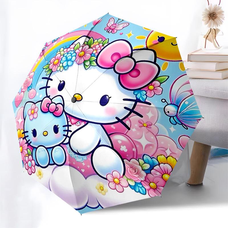 1pc Hello Kitty umbrella automatic open/close, 8-Rib Durable Frame, Compact Folding Design, Ideal Birthday/Holiday Gift 1131A