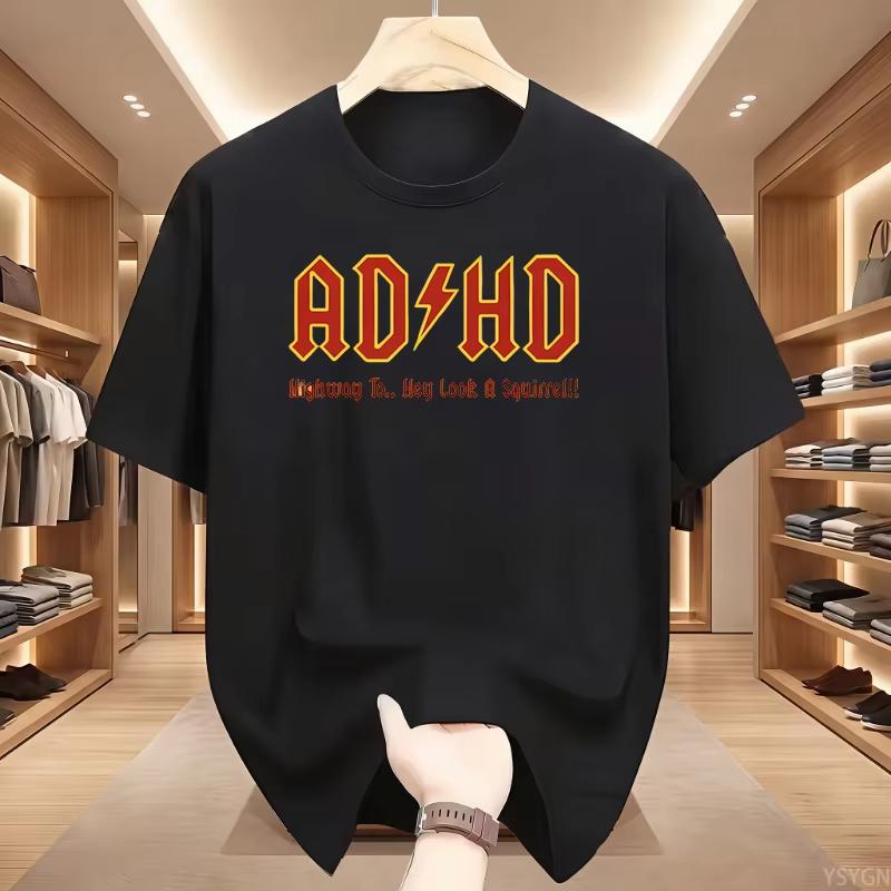 Funny T Shirt ADHD Highway T-shirt Heavy Metal Rock Style Printed Tshirt Cotton Short Sleeve Round Oversized Unisex Harajuku high quality
