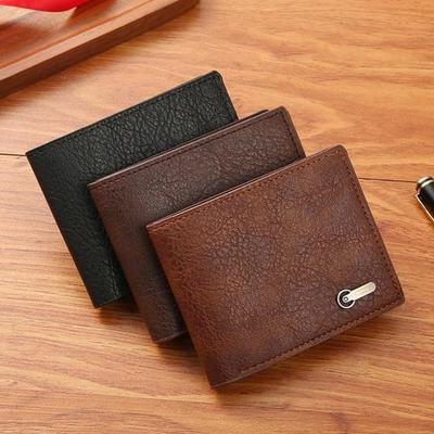 Men Wallet Faux Leather Solid Color Vintage Large Capacity Multi Pockets Portable Foldable Coin Changes Storage Purse Card Adult Sex Wear