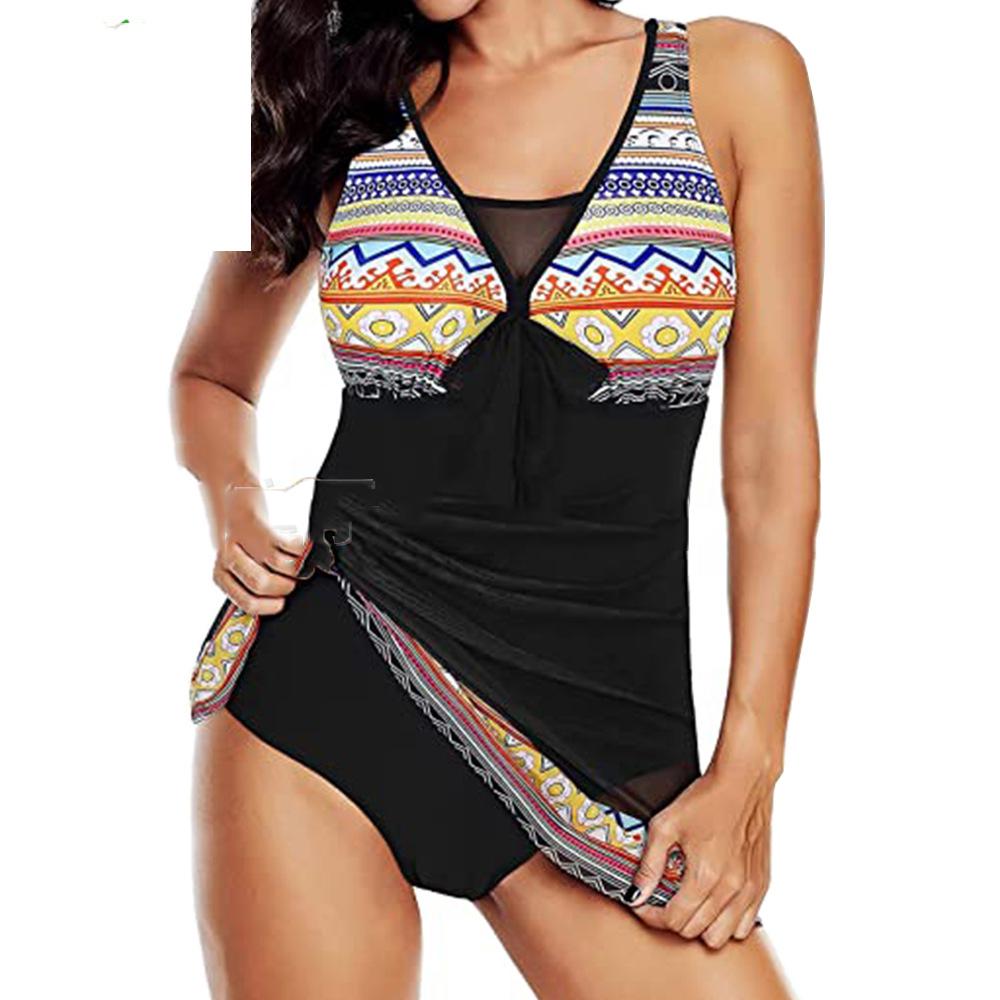 Jarní a letní jednodílné plavky plus size pro ženy, sexy síťovina, květinový potisk, konzervativní plavky