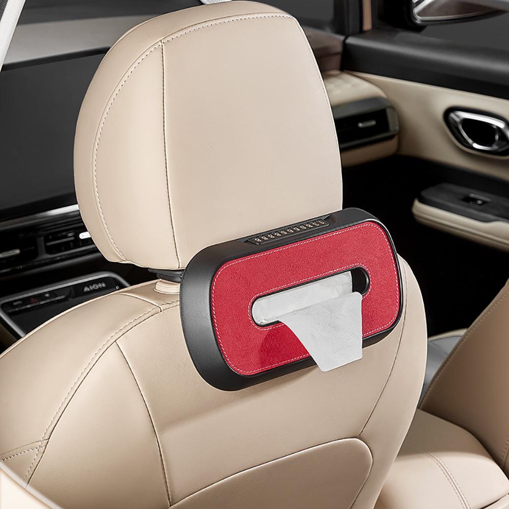 Car Tissue Box for Tesla Bmw Mercedes Benz Volkswagen Car Visor Leather Tissue Holder Parking Number Plate Interior Storage Box