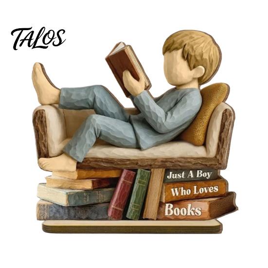 Unique Gift for Avid Readers Woman Reading Book Wooden Plaque, Just A Girl/Boys Who Loves Statue on Sofa Wood Sign Shelf Desk, Personalized