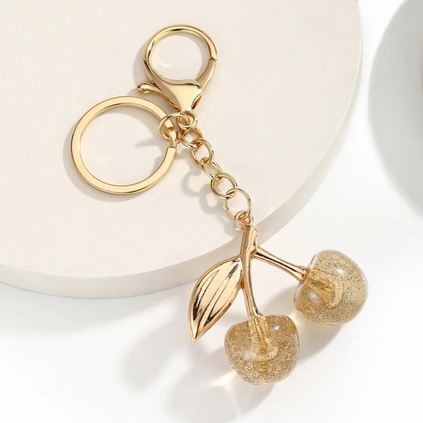 Cute Bling Bling Resin Cherry Pendant Keychains for Women Girls Lovely Cartoon Fruit Keyring Backpack Bag Car Keys Holder Gifts