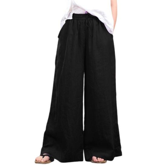 

Women Pants Mid Waist Loose Fit Solid Color Wide Leg Lady Trousers for Daily Wear XL чорний