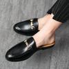 2023 Men's British Style Slip-On Sandals, Half-Open Toe, Closed-Toe, No-Back, Small Leather Shoes