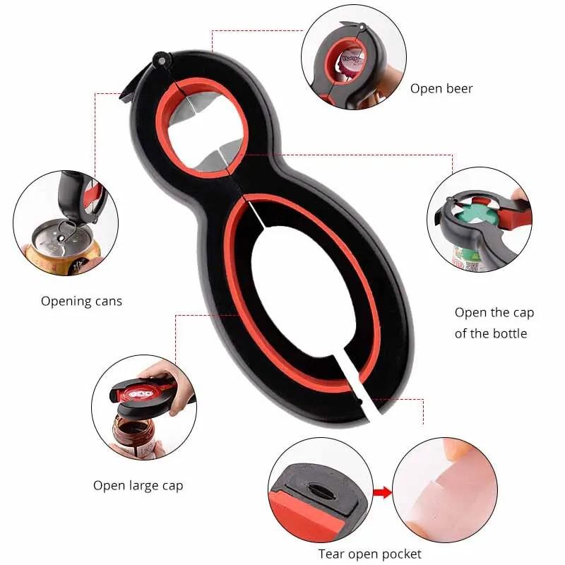 Kitchen Gadget Stainless Steel 8-Character Can Openers Creative Six-in-One Can Openers Pear-Shaped Beer Bottle Opener