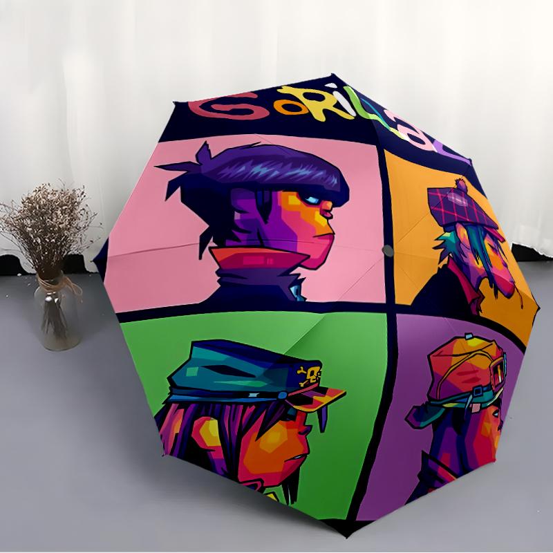 Printed Gorillaz band Folding Umbrella,Outdoor,Leisure,And Travel Umbrella,Durable Umbrella Fabric,Birthday And Holiday Gift