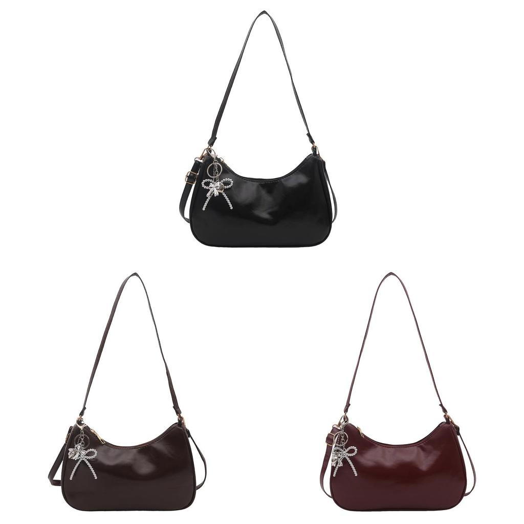 Street Style Pu Small Crossbody Bag With Solid Color And Bow Shaped Pendant Design For Daily Use