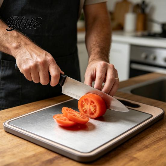 Non-porous Cutting Board Titanium with Built-In Knife Sharpener Garlic Grater & Juice Eco-friendly Groove Double-Sided Chopping Board Rust-Proof