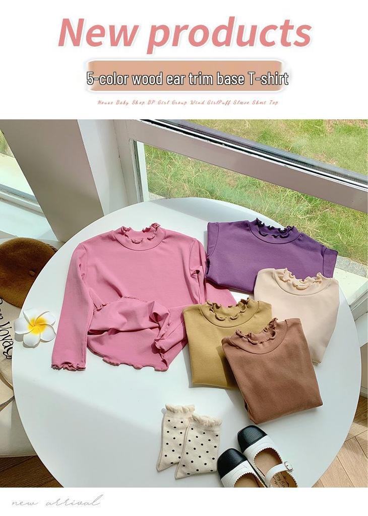 Korean Kids' Soft Knit Autumn Ruffled Turtleneck Long-Sleeve Top