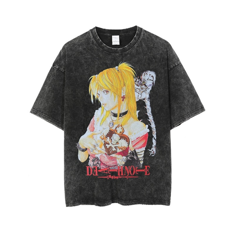 Anime Πλυμένο Oversized Death Note Γραφικό Ανδρικό Γυναικείο T Shirt Ρετρό Streetwear Βαμβακερό Κοντομάνικο Ρούχο Καθημερινό Φαρδύ Γυναικείο Ανδρικό Ρούχο