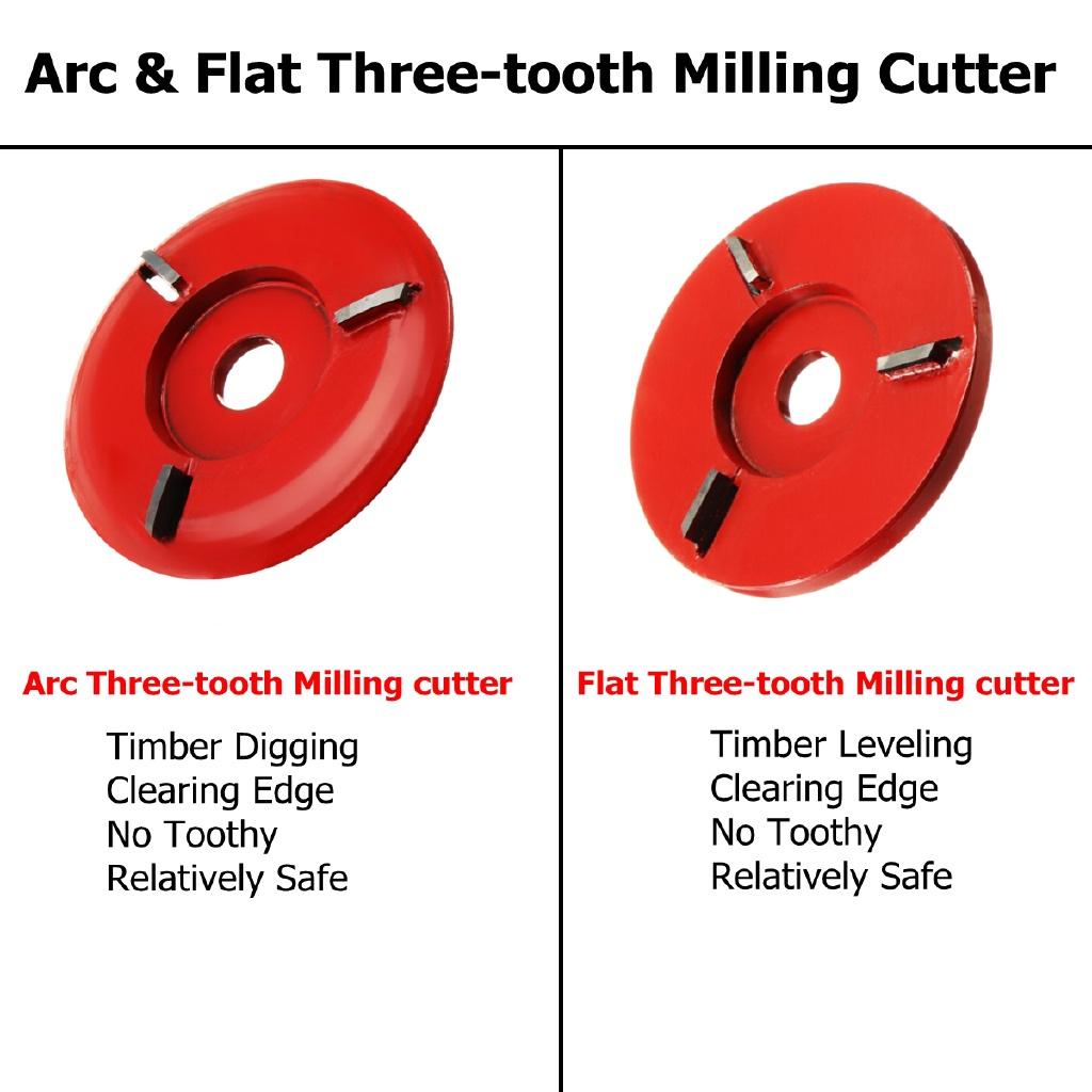 90mm Diameter 16mm Bore Power Wood Carving Disc Angle Grinder Attachment Three-tooth Milling Cutter Red