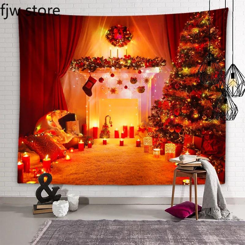 Рождественский Новый год Декор Гобелен Дерево Печь Свеча Настенная Живопись Комната — фото 8