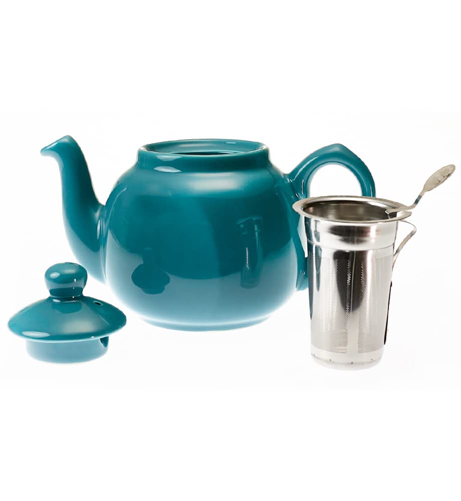 This 600ml Aqua teapot from the home of authentic British black tea is perfect for home use. Its charming round shape and fine-mesh stainless steel