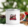 Santa Deer Truck Print Creative Enamel Cups Christmas Party Drink Juice Hot Cococ Cup Mugs Handle Mug Gifts for Family Friends