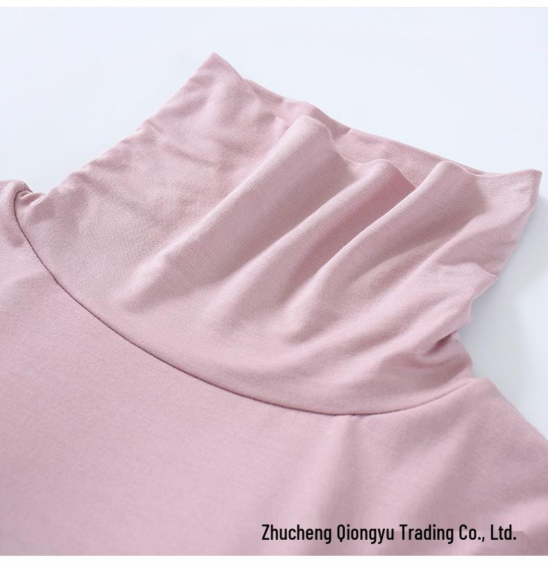 Modal Padded High Neck Long Sleeve Slimming T-Shirt with Built-in Bra for Women - Autumn/Spring.