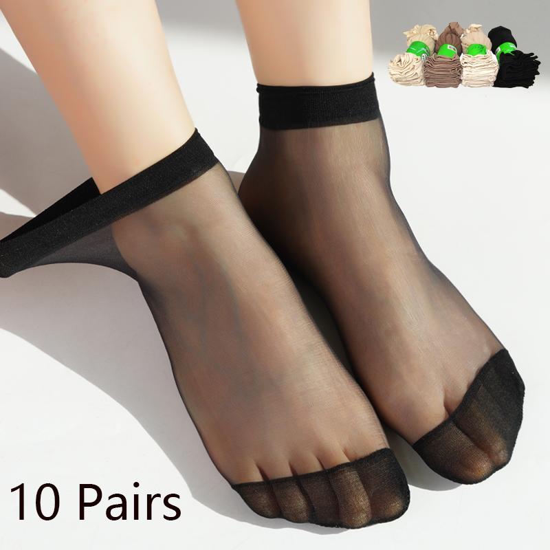 10 paia di calzini sexy elastici setosi trasparenti sottili calze corte calzini casual da donna tinta unita