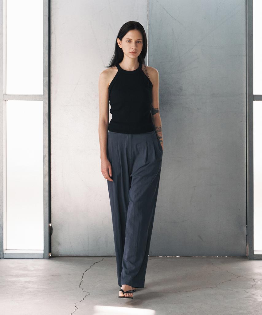 Aesmoeo Ian Double-Pleat Wide Elastic Pants (Charcoal)