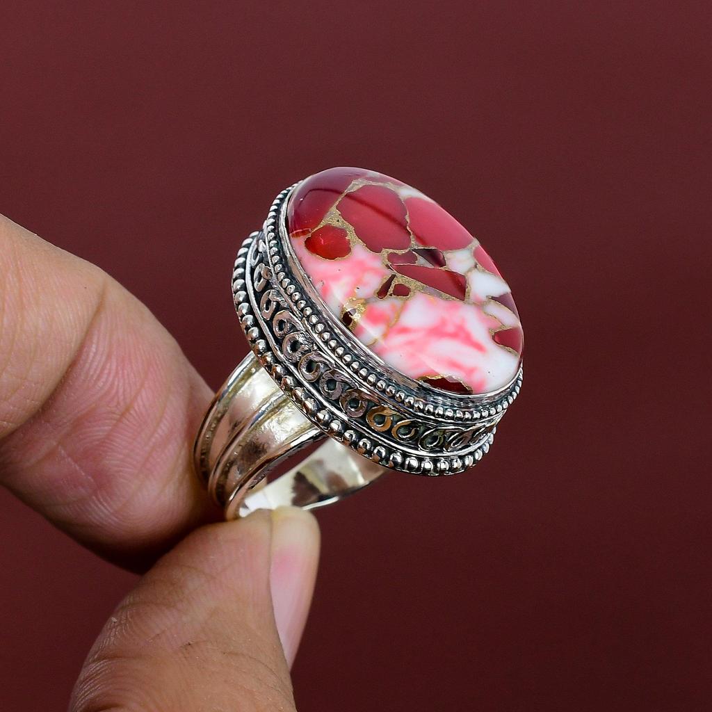 Kingman red mohave copper turquoise ring 925 sterling silver ring handmade jewelry gemstone vintage ring gift for her adjustable ring