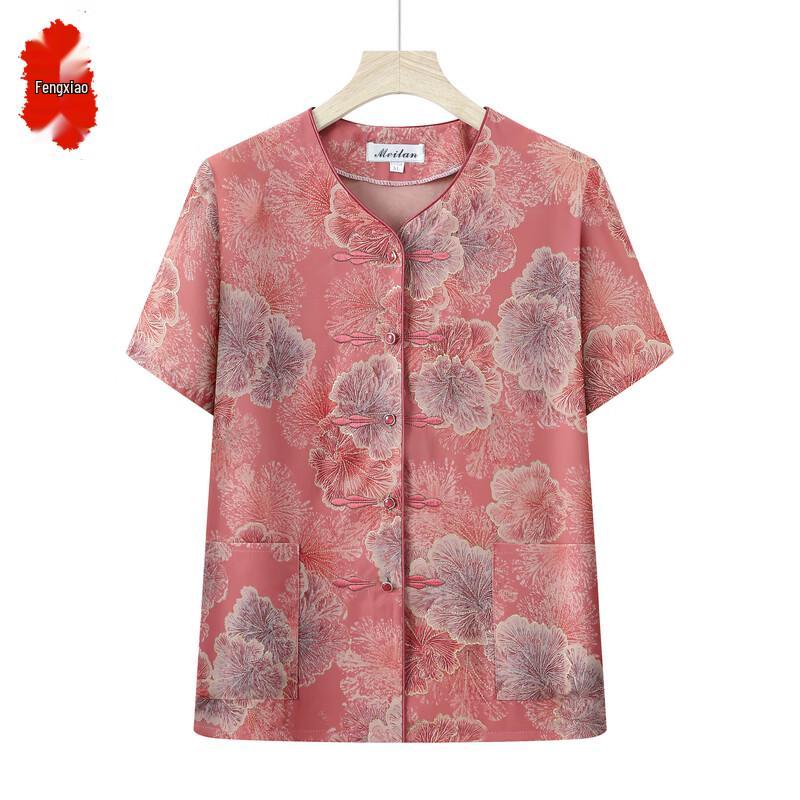 Elderly Women s Summer V-Neck Short Sleeve Top 2XL