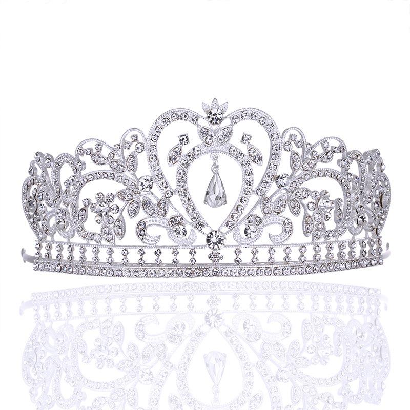 Europäische Barockkrone Legierung Strass Schmuck Brautkrone Galvanisiert Dickes Silber Gold Herz Brautdiadem