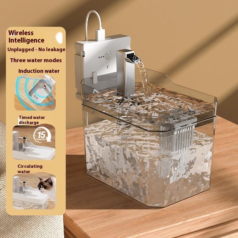 Kabelloser Induktions-Automatik-Trinkbrunnen Wasserfilter Zirkulation Haustier Katze Wassernapf Abnehmbar Mit Pumpe