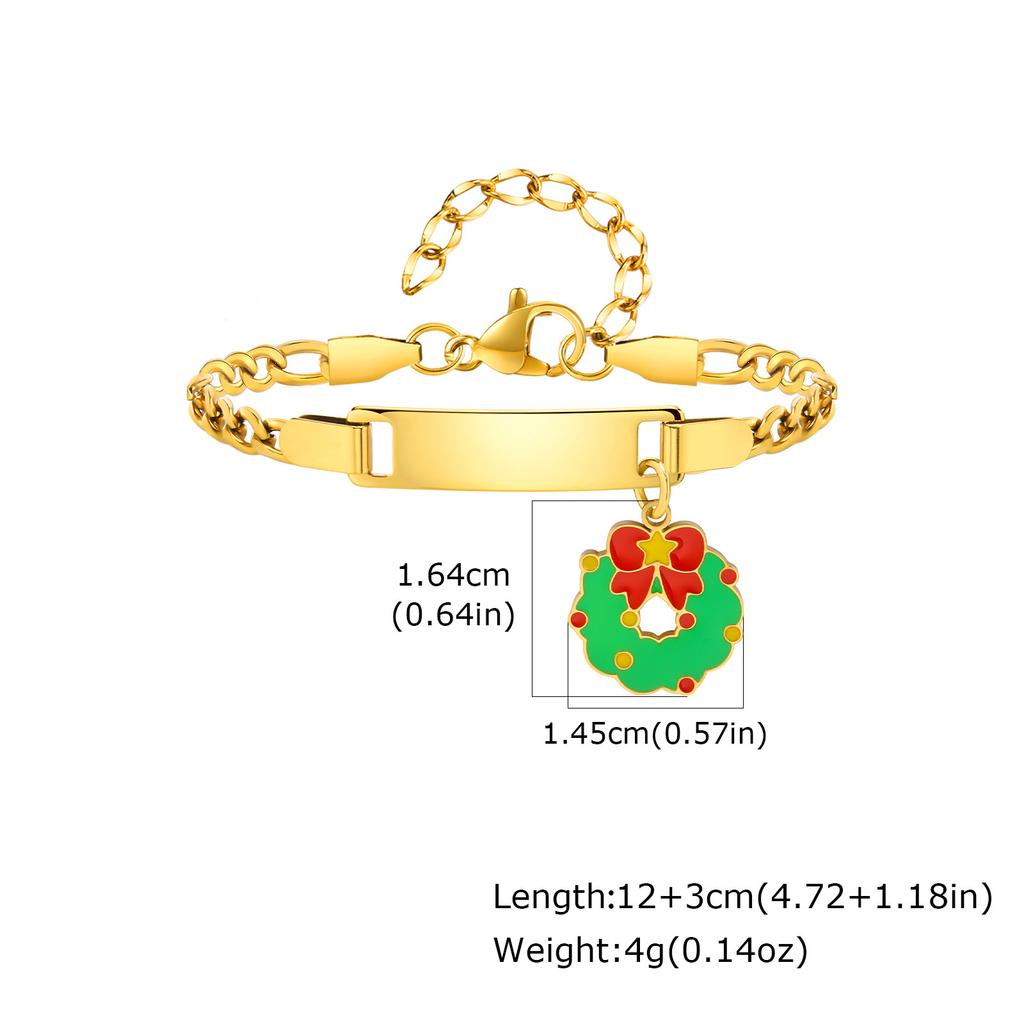 Children'S Christmas Gift, Stainless Steel Curved Sign Dripping Oil Santa Adjustable Children'S Bracelet