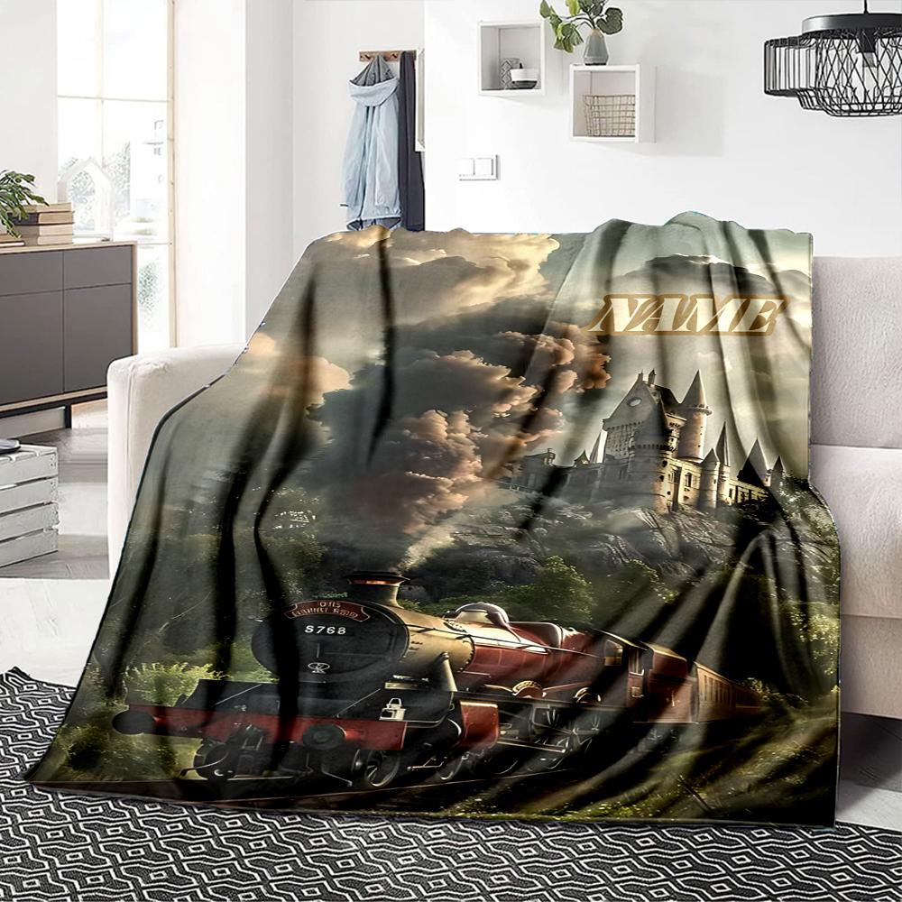 Custom Name "Hogwarts Castle Trilogy" Blanket for Couch & Bed, Plush Cozy Fuzzy Blanket Super Soft & Warm Blankets for Fall and Winter. 090891