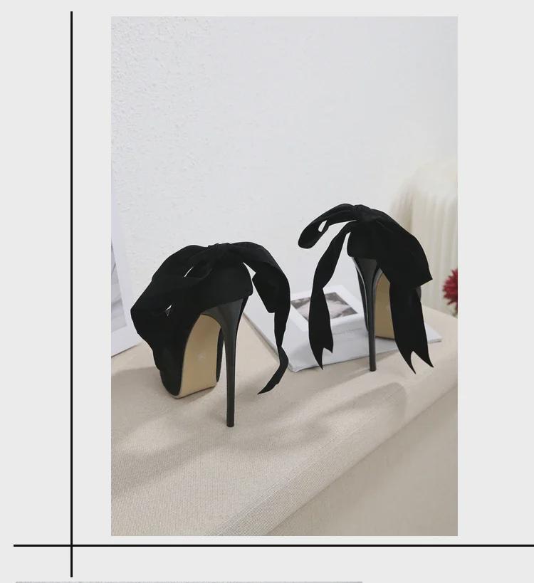 Svarta rosett Peep Toe Stilettsandaler - Dam Sommarmode 2023 Plattformklackar