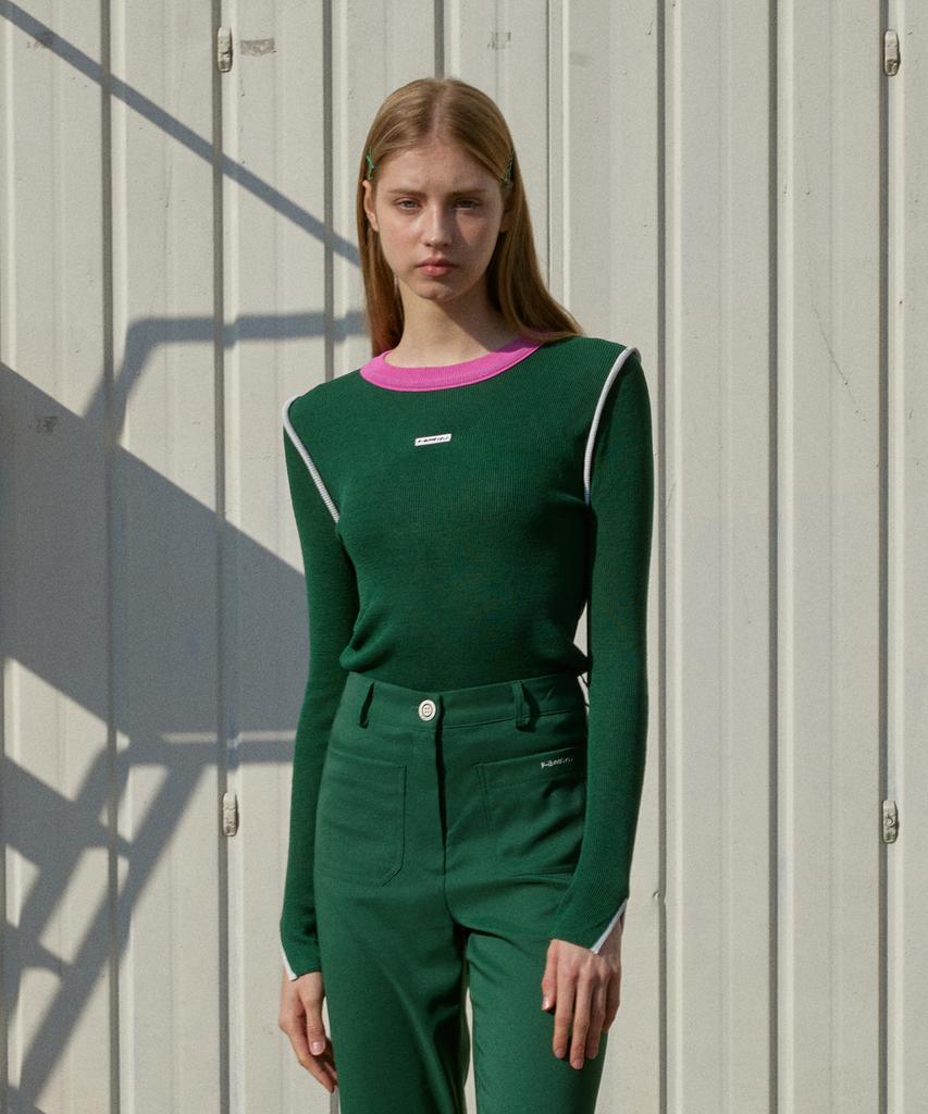 KANDINI Green Color Block Linen Knit