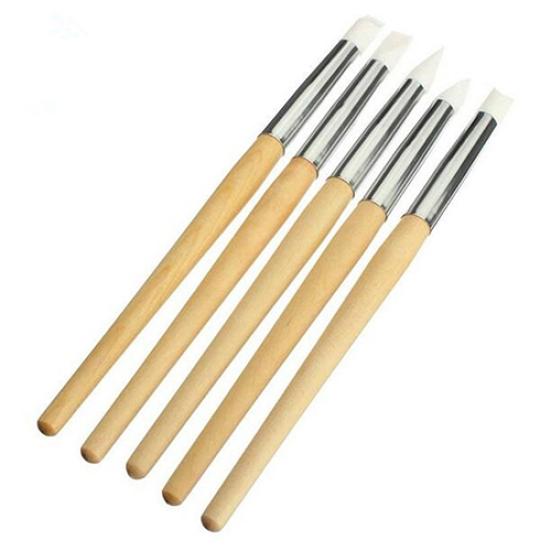 5Pcs Nail Art Tool Silicone Dotting Carving Emboss Craft Manicure Pen Brushes