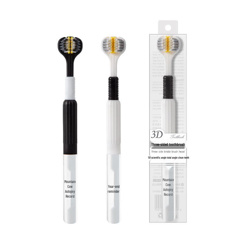 Individually Packed Adult Three-Sided Soft Bristle Toothbrush with Spiral Interdental Cleaners