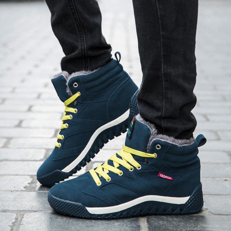 2026 Winter Large Size Lace Up High Top Cotton Lined Snow Boots Men 39-48 Hiking Durable Anti Slip Trail Running Casual Shoes