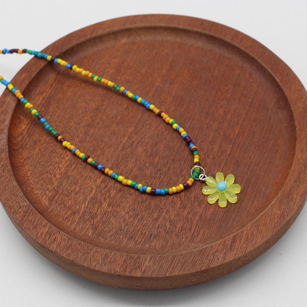 Daisy  Bead Short Sunflower Necklace Summer Rice Bead Necklace Jewelry