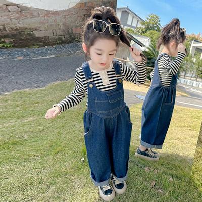 Boys Girls Pants Denim Strap Pants Jumpsuit Autumn Personalized Pocket Strap Pants Children's Jumpsuits Kids Clothing