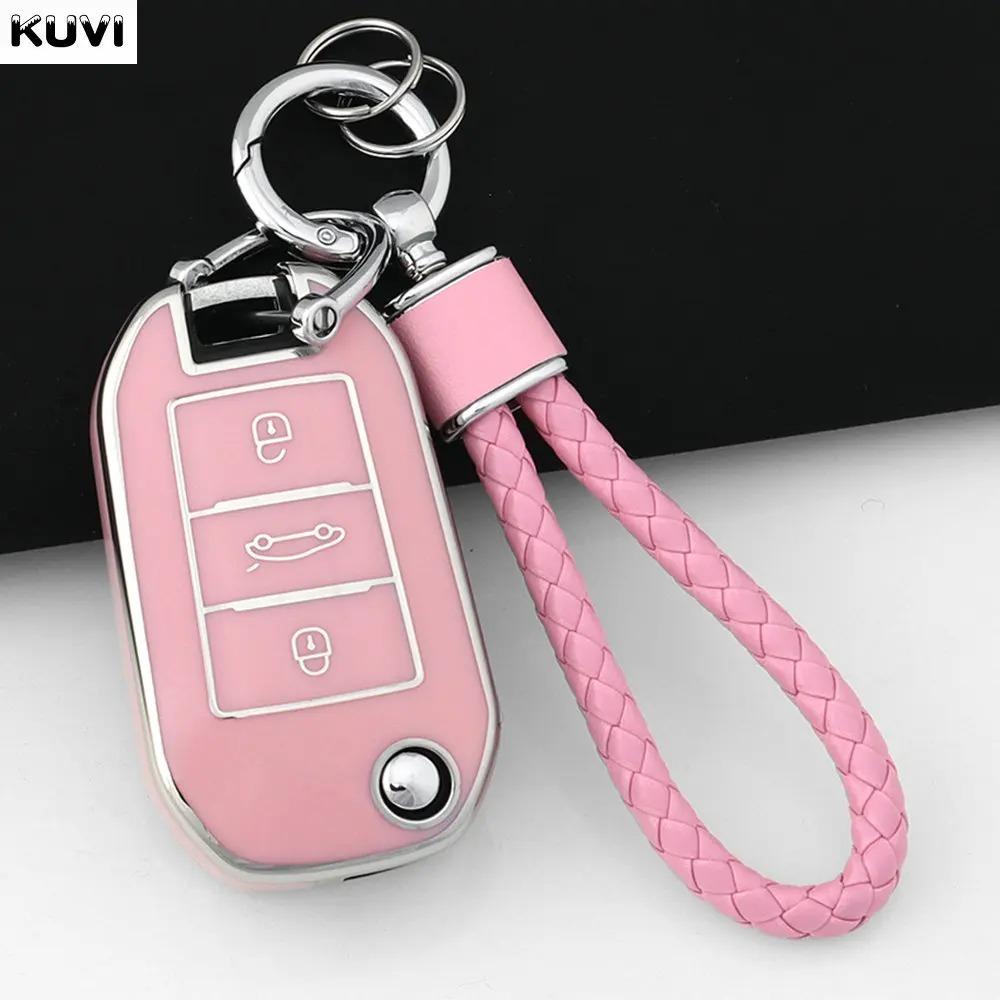 TPU Car Flip Key Case Cover Shell Fob for Peugeot 208 308 408 508 2008 3008 4008 5008 Key Chain Citroen C3 C4 CACTUS C6 C8