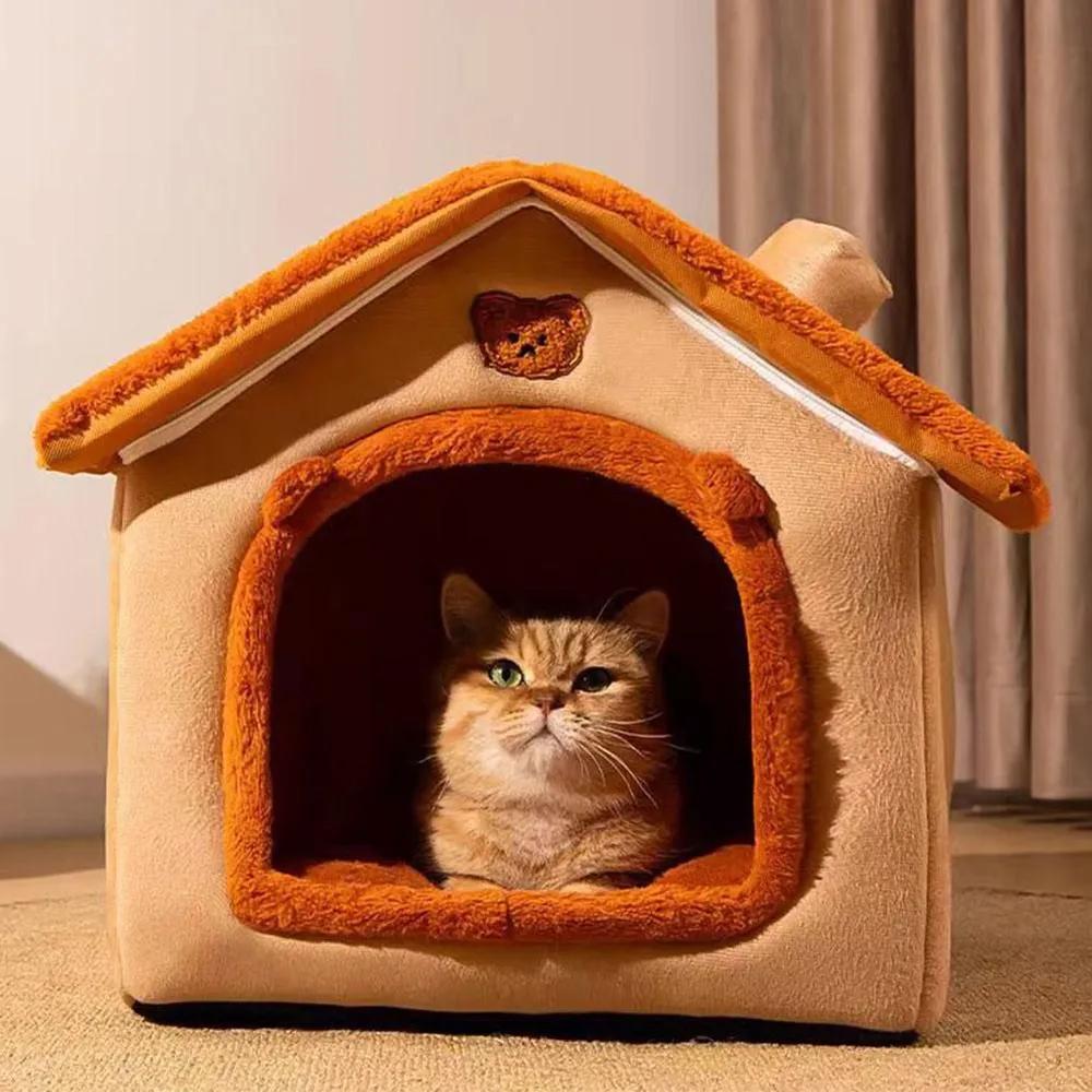 All-Season Detachable Washable Pet Kennel Semi-Enclosed Cuddly Pet House Warm Cat Bed