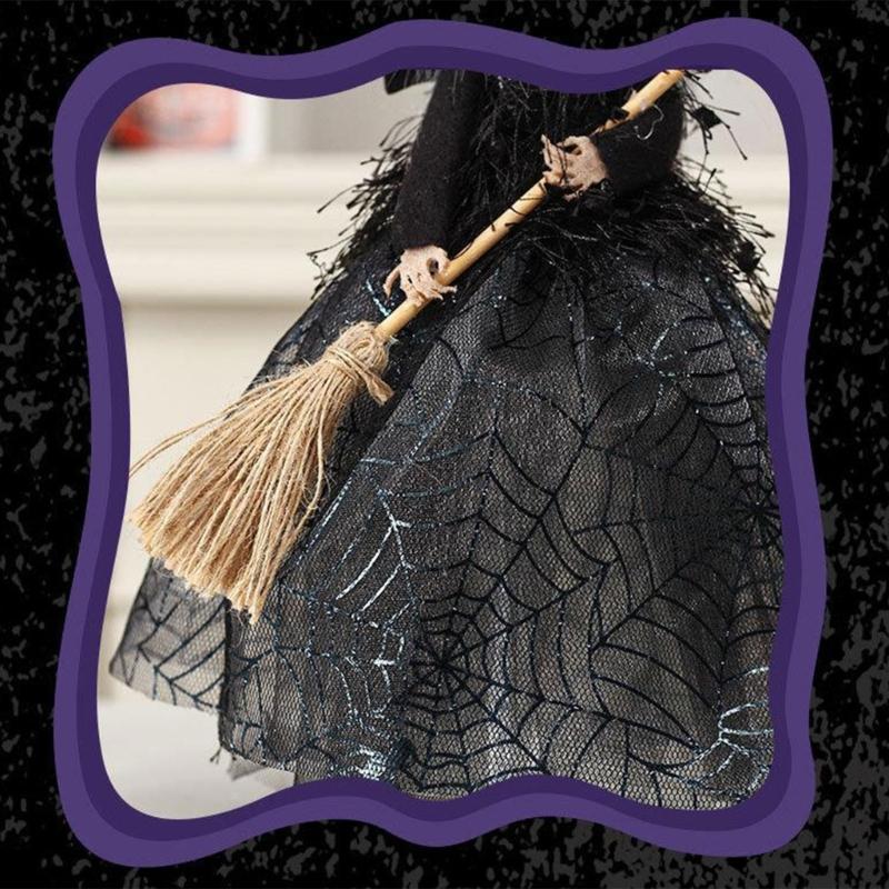 Halloween Witch Doll Desktop Decorations Witch Tree Toppers for Holiday Party Home Decor Witches with Spiders Web Dress