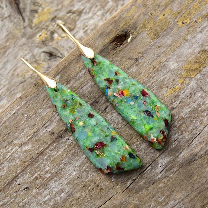 Blingbay Women's New Bohemian Ethnic Style Natural Stone Pendant Earrings Popular Retro Jewelry