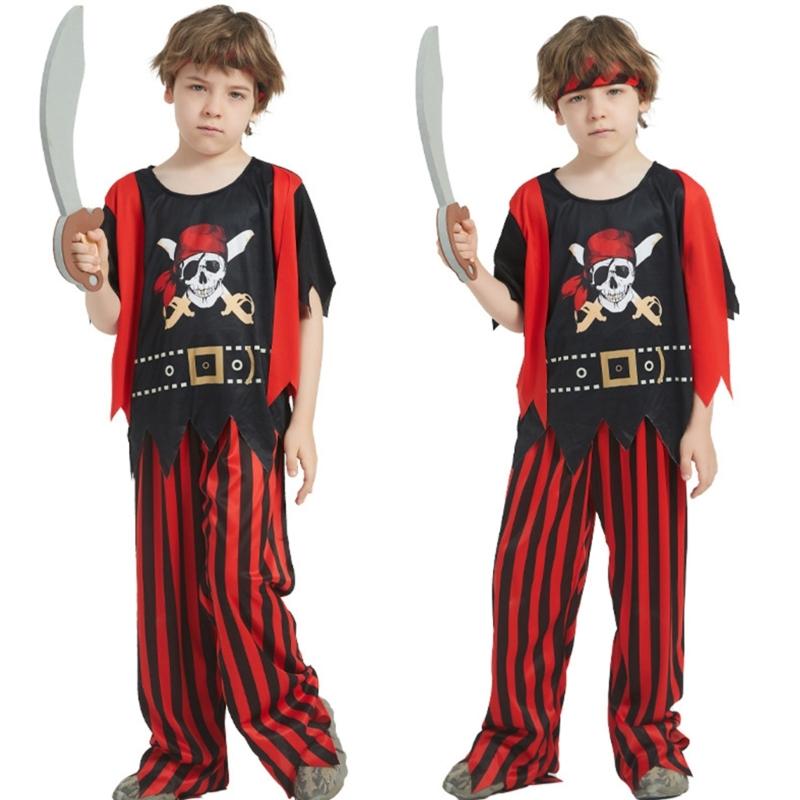 Boys Costume Pirate Outfit Halloween Pirate Costume Set Children Buccaneer Captain Dress Up Clothes for Cosplay-Events