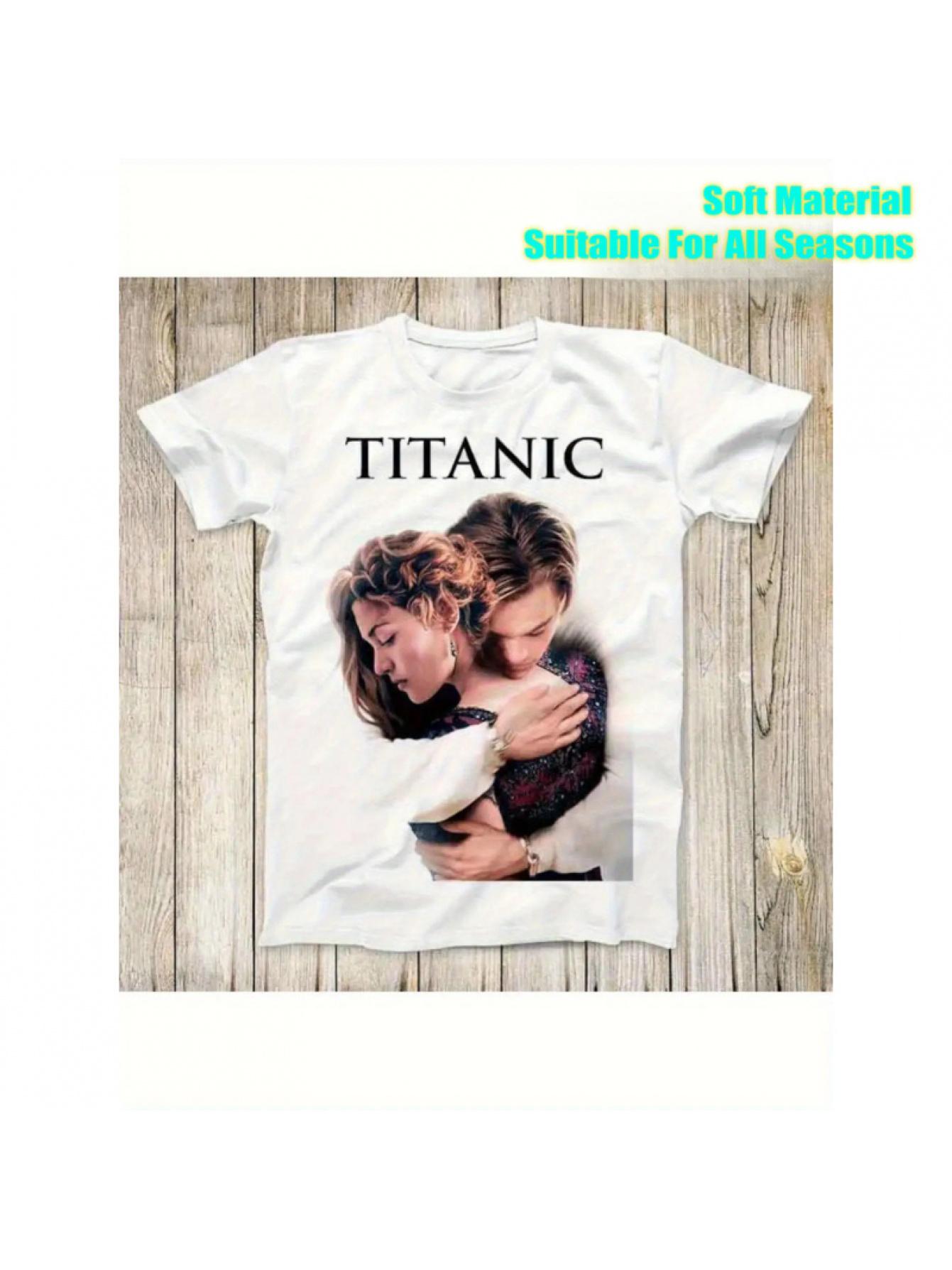 Casual Graphic Tee Showcasing The Titanic Film Poster with Rose And Jack XXXXL