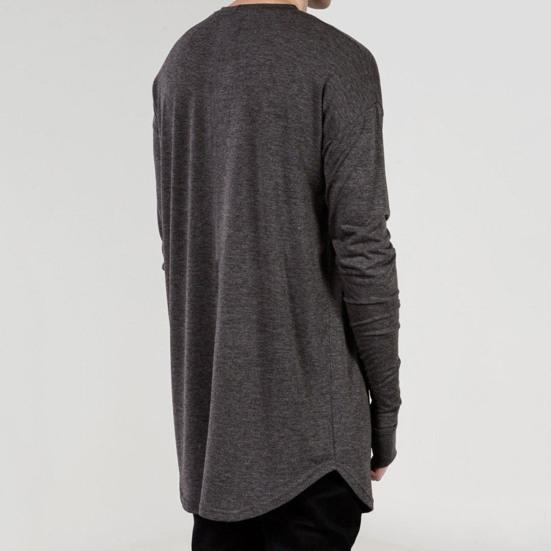 Herren T-Shirt Einfarbige Unregelmäßiger Saum Rundhals Langes Hemd mit Handschuhen für den täglichen Gebrauch