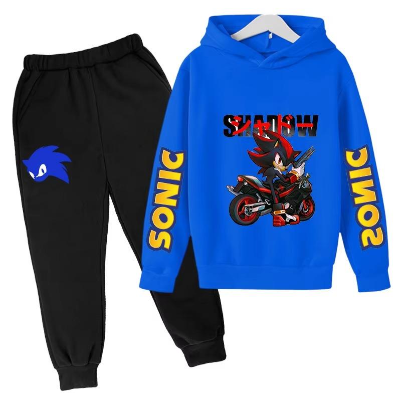 2026 Anime Sonic The Hedgehog Children's Sweater Suit Cartoon Pullover Boy Warm Sweater Hoodie+Sweatpants 2d Fashion Sportswear