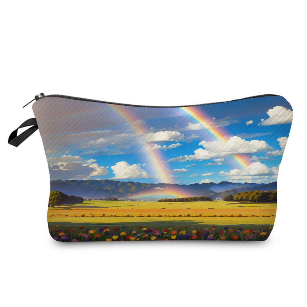 Women Starry Sky Rainbow Print Cosmetic Bag Toiletries Organize Travel Storage Case
